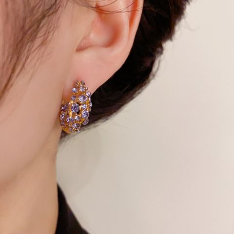 1 Pair Elegant Lady Streetwear Geometric Hollow Out Inlay Copper Rhinestones 18K Gold Plated Hoop Earrings