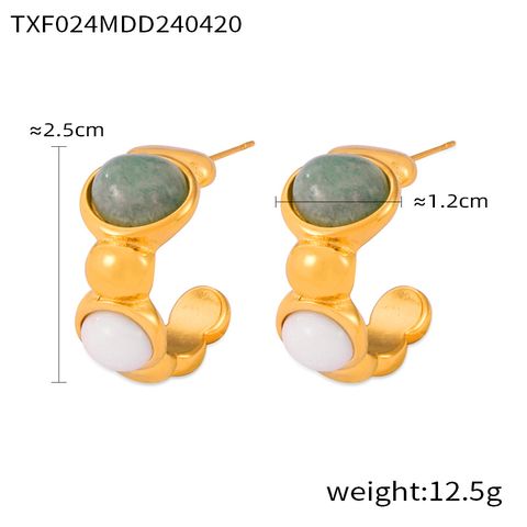304 Stainless Steel 18K Gold Plated Elegant Lady Streetwear Plating Inlay Round Natural Stone Rings Bangle Earrings