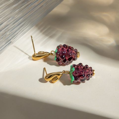 1 Pair Cute Sweet Korean Style Grape Inlay 304 Stainless Steel Resin 18K Gold Plated Drop Earrings