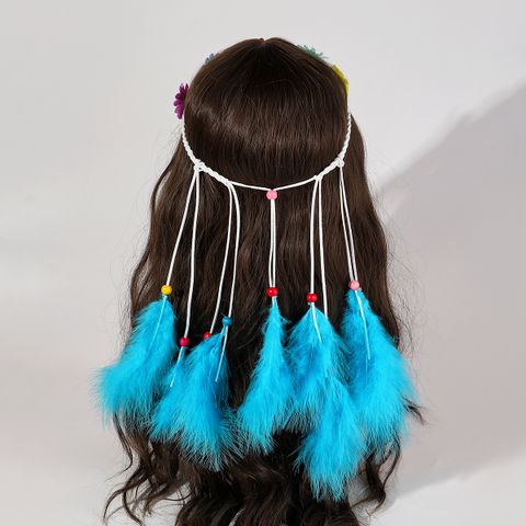 Women's Vacation Bohemian Pastoral Feather Flower Artificial Feather Rope Hair Band