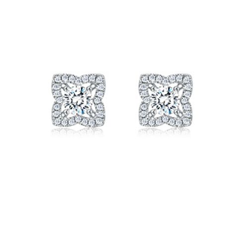 Sterling Silver Elegant Inlay Geometric Lab-grown Diamonds Earrings Necklace