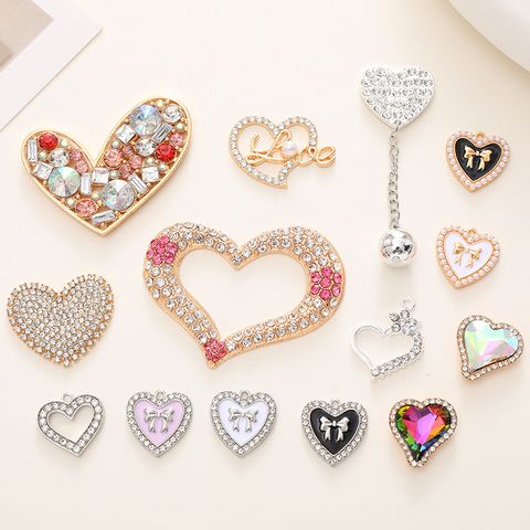1 Piece 2.3*7cm 2*2cm Alloy Rhinestones Heart Shape Phone Case Stick-on Crystals Accessories Hole Shoes Accessories