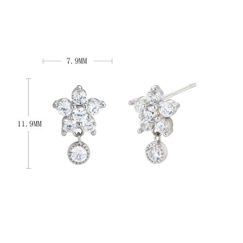 1 Pair Simple Style Star Inlay Sterling Silver Zircon Ear Studs
