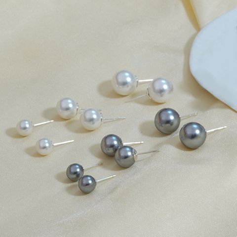1 Pair Simple Style Classic Style Commute Ball Artificial Pearl Sterling Silver Ear Studs