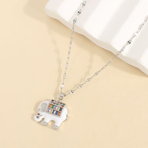 Wholesale Casual Glam Cute Elephant 304 Stainless Steel Copper Enamel Plating 18K Gold Plated Zircon Pendant Necklace