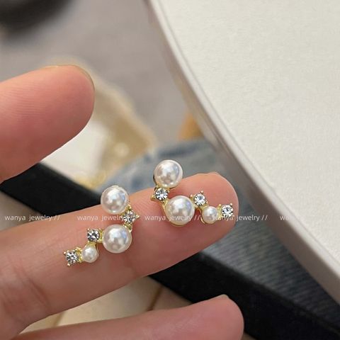 Fashion Leaf Flower Bow Knot Imitation Pearl Alloy Rhinestone Women's Earrings 1 Pair