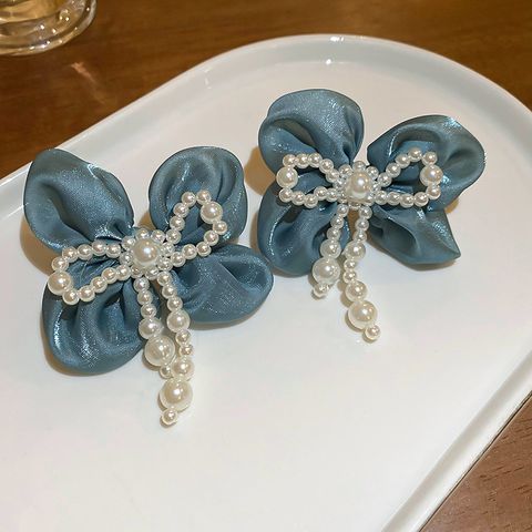 1 Pair Elegant Sweet Bow Knot Bowknot Alloy Pearl Drop Earrings