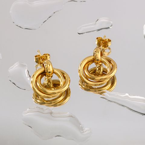 1 Pair Vintage Style Simple Style Solid Color Plating 304 Stainless Steel 18K Gold Plated Ear Studs