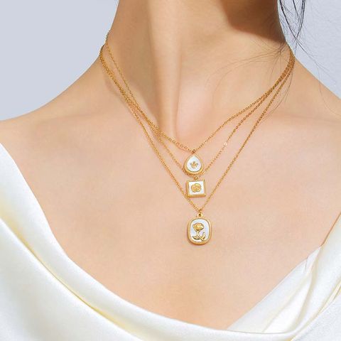304 Stainless Steel 18K Gold Plated Simple Style Classic Style Commute Plating Inlay Rose Crown Artificial Pearls Pendant Necklace