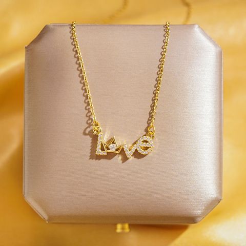 Wholesale Elegant Lady Letter 304 Stainless Steel Copper Inlay 18K Gold Plated K Gold Plated Zircon Pendant Necklace
