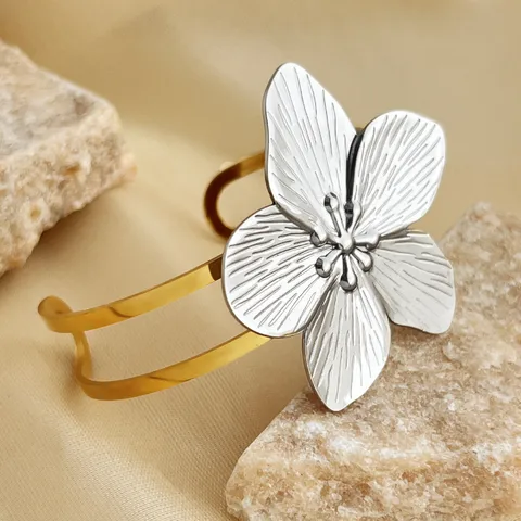 201 Stainless Steel 304 Stainless Steel Retro Flower Bangle