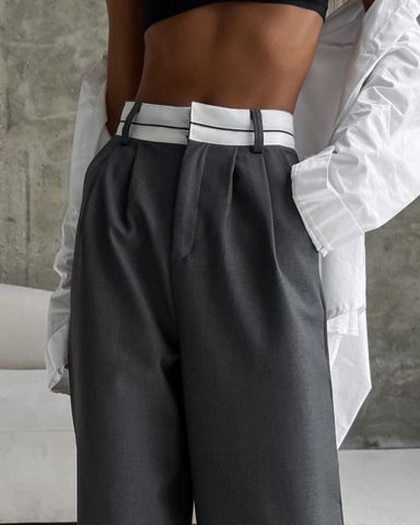 Women's Casual Simple Style Solid Color Full Length Contrast Binding Casual Pants Straight Pants