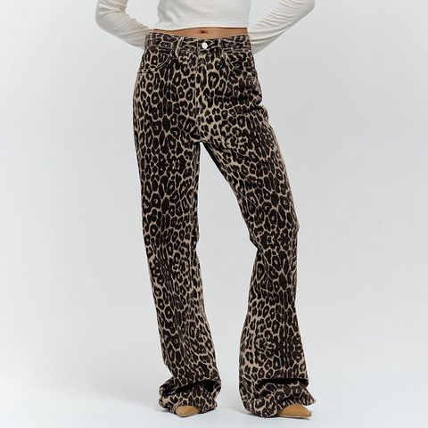 Women's Casual Simple Style Classic Style Leopard Full Length Casual Pants Wide Leg Pants
