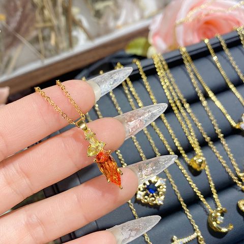 Copper Elegant Inlay Constellation Flower Artificial Gemstones Pendant Necklace