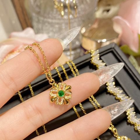 Copper Elegant Inlay Constellation Flower Artificial Gemstones Pendant Necklace