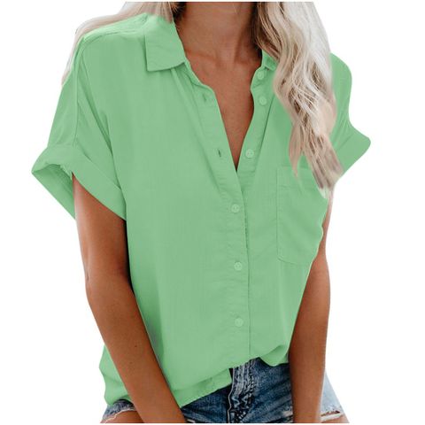 Women's Blouse Short Sleeve Blouses Simple Style Solid Color