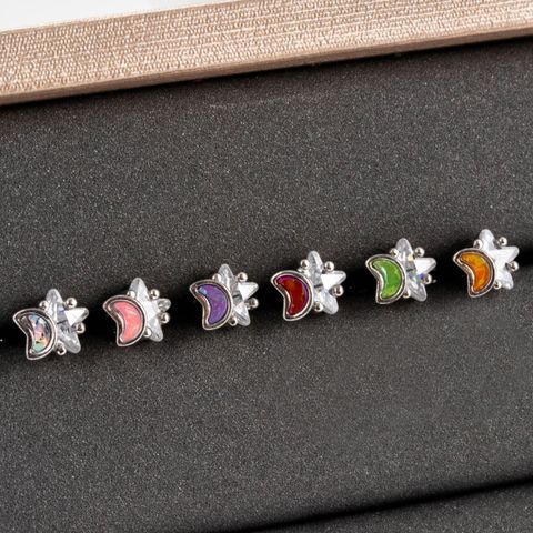 1 Piece Ear Cartilage Rings & Studs Simple Style Classic Style Star Moon Copper Inlay Acrylic Ear Cartilage Rings & Studs