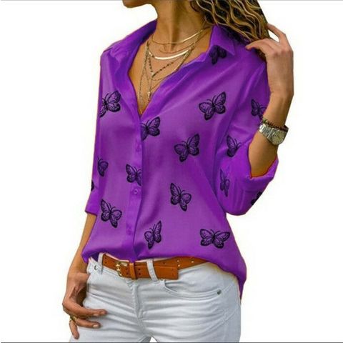 Women's Blouse Long Sleeve Blouses Printing Casual British Style Butterfly