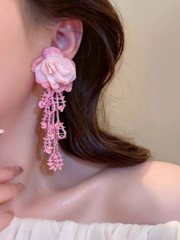 Casual Sweet Flower Cloth Plating Artificial Crystal Artificial Pearls Women's Drop Earrings 1 Pair