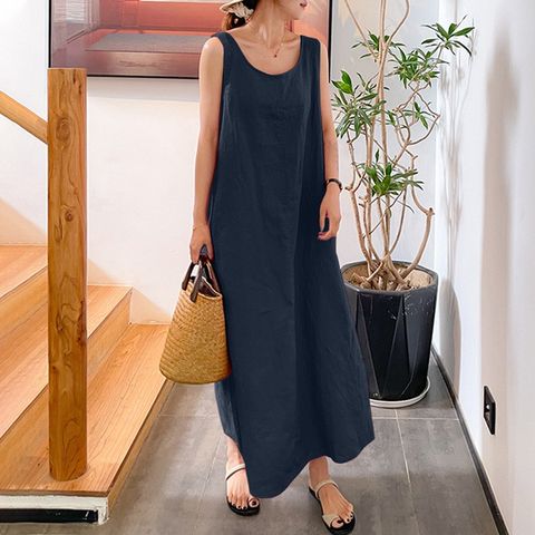Women's Regular Dress Casual Classic Style Round Neck Sleeveless Solid Color Maxi Long Dress Holiday Daily