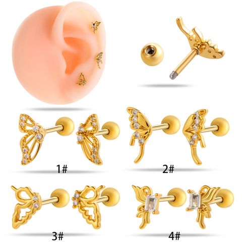 1 Pair Ear Cartilage Rings & Studs Simple Style Classic Style Butterfly Copper Butterfly Zircon Ear Cartilage Rings & Studs