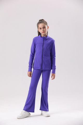 Simple Style Solid Color Nylon Turtleneck Active Sets Coat Flared Pants