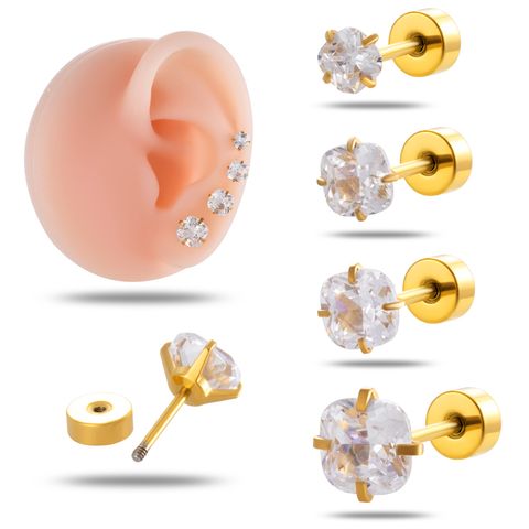 1 Piece Ear Cartilage Rings & Studs Simple Style Classic Style Solid Color 316 Stainless Steel  Inlay Zircon Ear Cartilage Rings & Studs