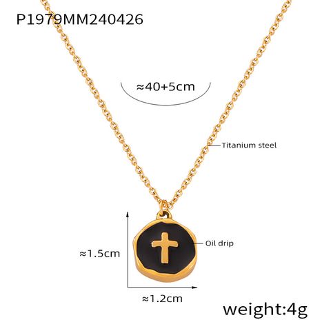 304 Stainless Steel 18K Gold Plated Casual Simple Style Commute Enamel Plating Cross Round Heart Shape Pendant Necklace