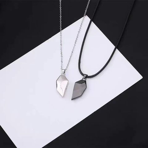 French Style Simple Style Solid Color Alloy Leather Rope Iron Silver Plated Black Plated Couple Pendant Necklace