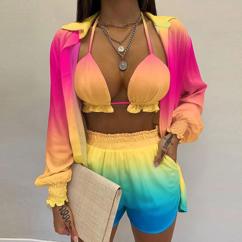 Holiday Beach Women's Vacation Gradient Color Tropical Solid Color Polyester Printing Pants Sets Shorts Sets
