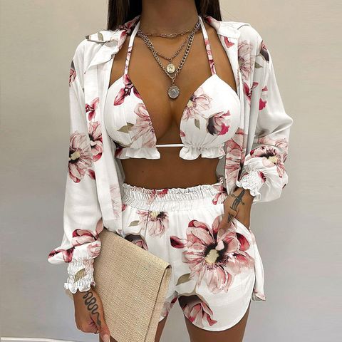 Holiday Beach Women's Vacation Gradient Color Tropical Solid Color Polyester Printing Pants Sets Shorts Sets