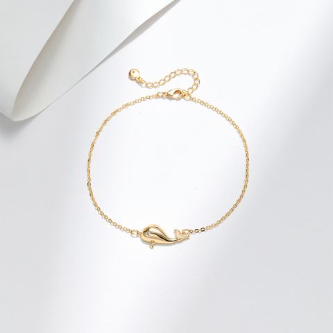 Simple Style Whale Alloy Zircon 18K Gold Plated Women's Anklet