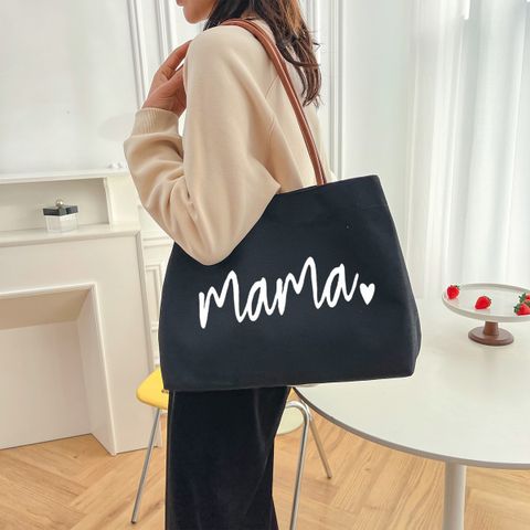 Women's Large Canvas Letter Basic Classic Style Zipper Tote Bag