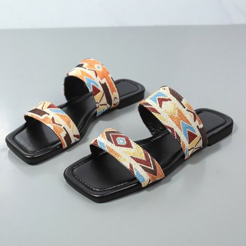 Women's Casual Color Block Open Toe Slides Slippers