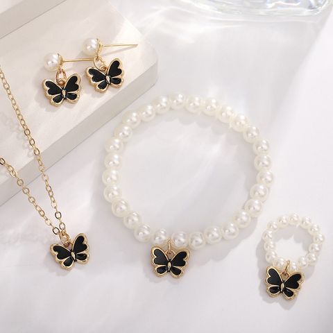 Elegant Sweet Butterfly Gold Plated Pearl Alloy Wholesale Jewelry Set