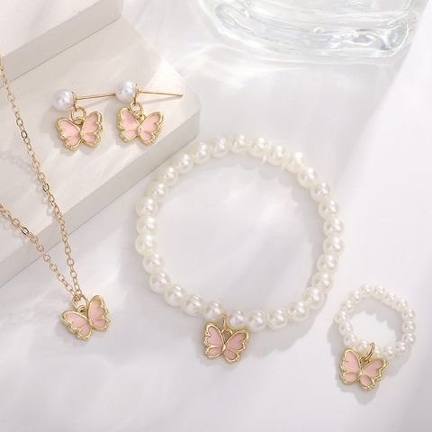 Elegant Sweet Butterfly Gold Plated Pearl Alloy Wholesale Jewelry Set