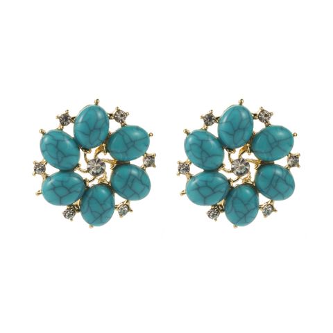 1 Pair Casual Vacation Classic Style Flower Rhombus Inlay Alloy Resin Turquoise Resin Gold Plated Silver Plated Ear Studs