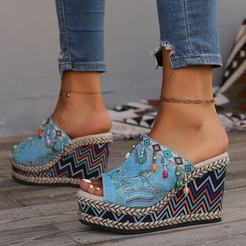 Women's Ethnic Style Color Block Open Toe High Heel Slippers