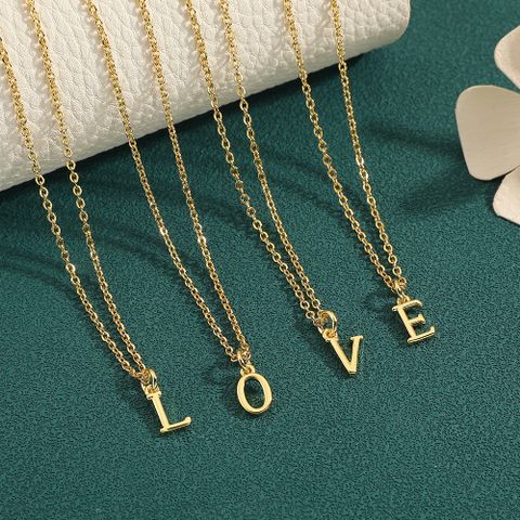 Wholesale Retro Simple Style Letter Copper Plating 18K Gold Plated Pendant Necklace