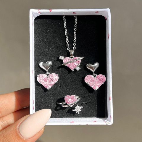 IG Style Cute Shiny Heart Shape Rhinestones Alloy Wholesale Jewelry Set