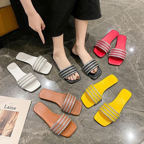 Women's Casual Solid Color Rhinestone Open Toe Slides Slippers