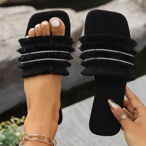 Women's Ethnic Style Bohemian Solid Color Square Toe Slides Slippers
