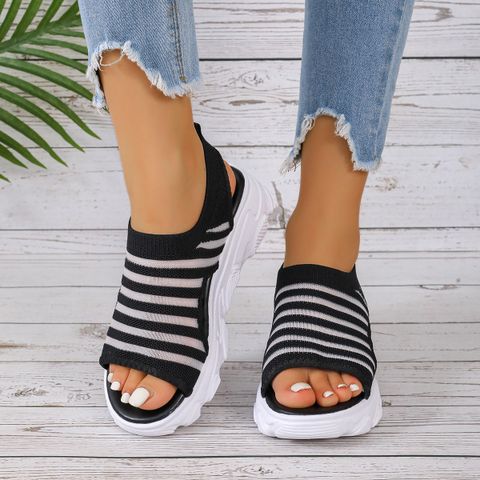 Women's Casual Stripe Round Toe Peep Toe Sandals