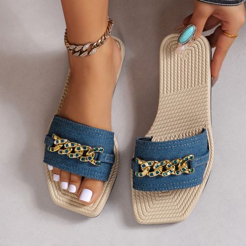 Women's Casual Ethnic Style Solid Color Square Toe Slides Slippers