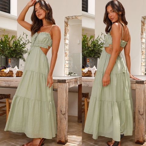 Women's Strap Dress Sexy V Neck Sleeveless Solid Color Maxi Long Dress Holiday Date