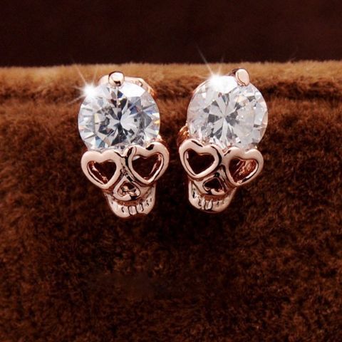 1 Pair Hip-Hop Skull Plating Alloy Zircon Ear Studs