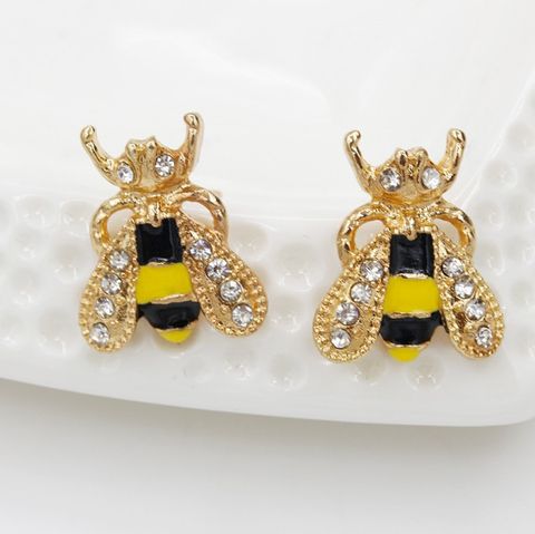 1 Pair Simple Style Bee Enamel Alloy Artificial Rhinestones Ear Studs