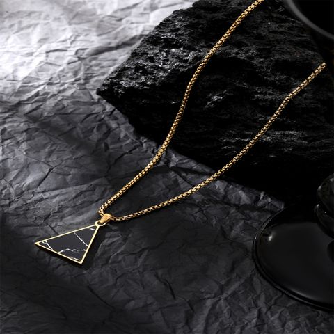 Retro Simple Style Triangle 304 Stainless Steel Stone Inlay Imitation Turquoise Gold Plated Unisex Pendant Necklace