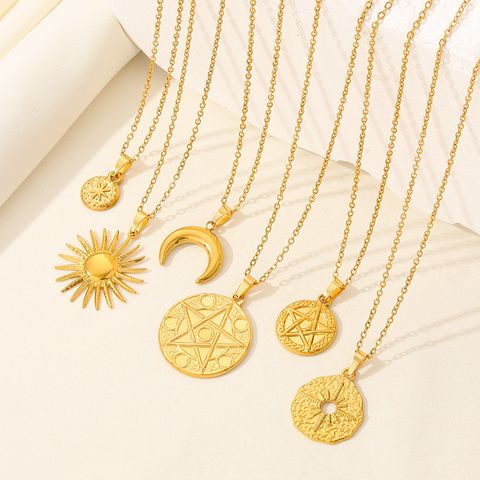 304 Stainless Steel Casual Simple Style Plating Sun Star Moon Pendant Necklace