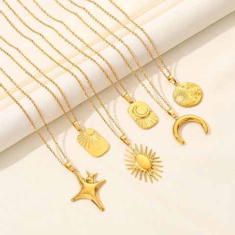 304 Stainless Steel IG Style Simple Style Plating Star Moon Pendant Necklace